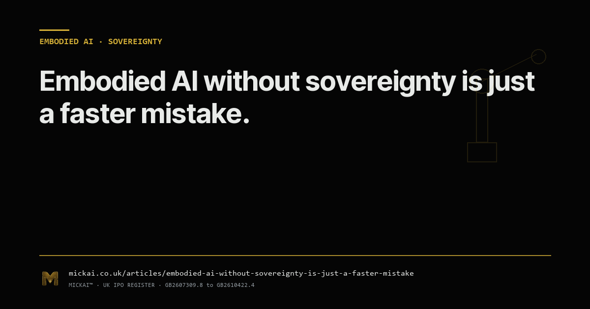 Embodied AI without sovereignty is just a faster mistake. Why physical-world agents need signed action lineage, voice-gated invocation, and fleet-level inheritance.