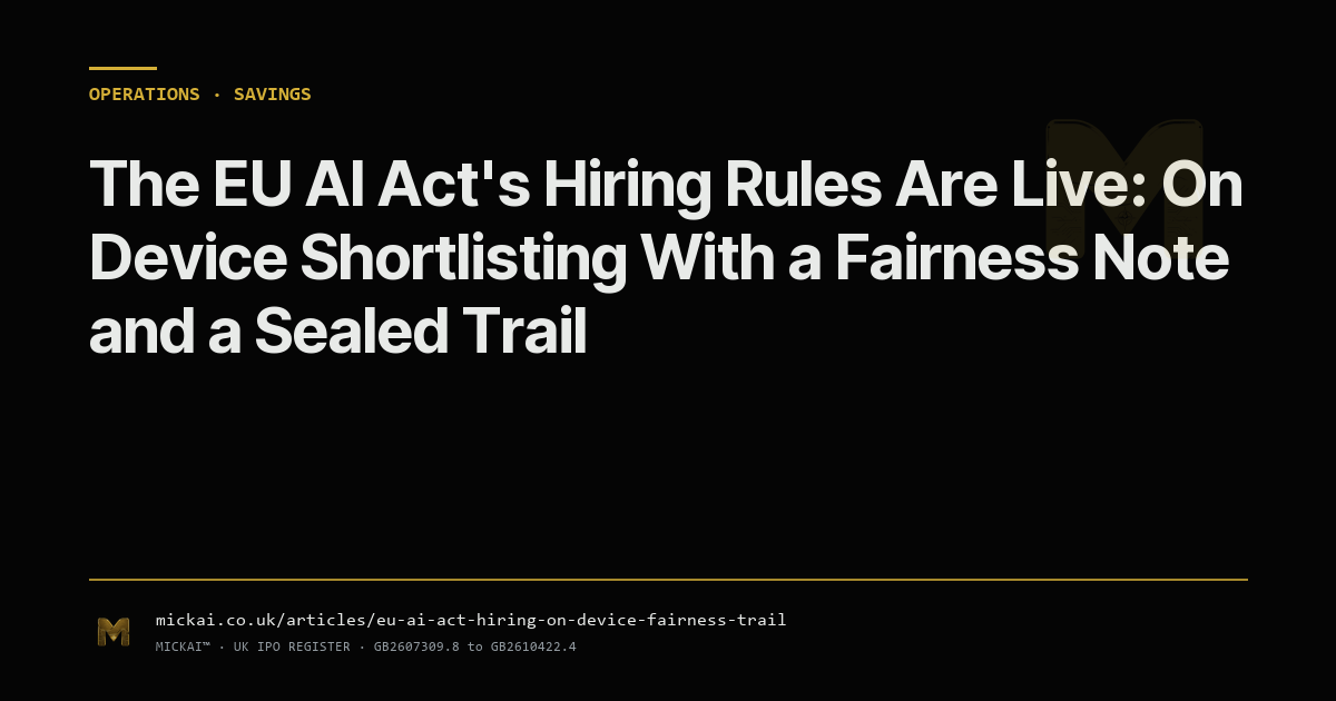 The EU AI Act's Hiring Rules Are Live: On Device Shortlisting With a Fairness Note and a Sealed Trail
