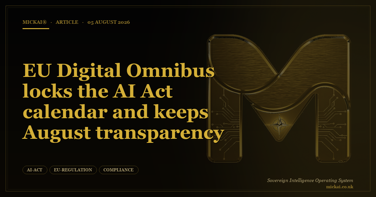 EU Digital Omnibus locks AI Act calendar and keeps August transparency