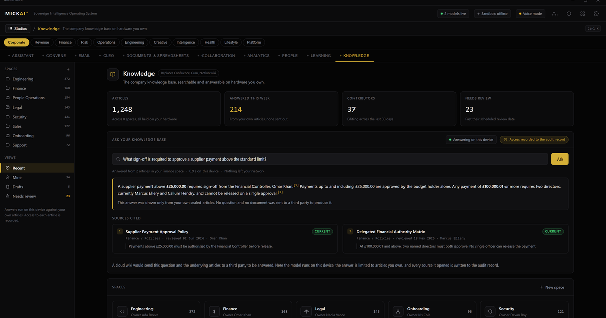 A knowledge base and internal wiki you own