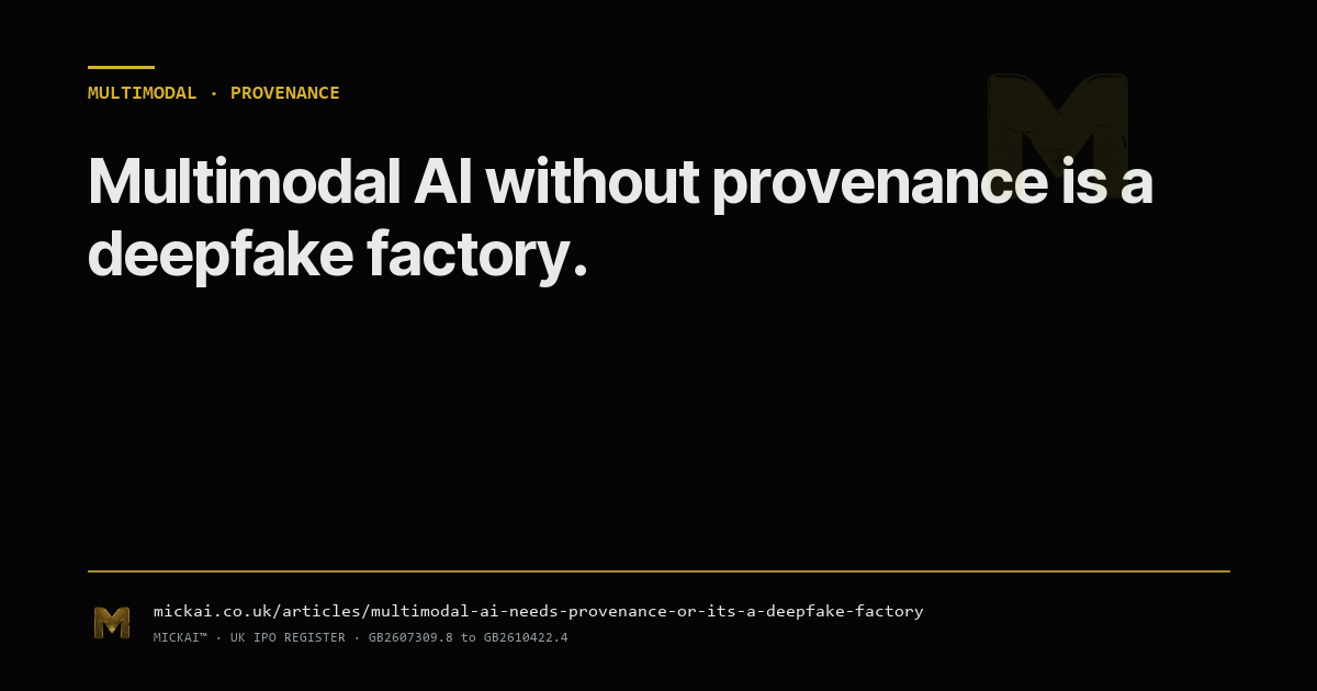 Multimodal AI without provenance is a deepfake factory. The 2026 fix is per-frame signing, voice gating, and a consent envelope around every output.