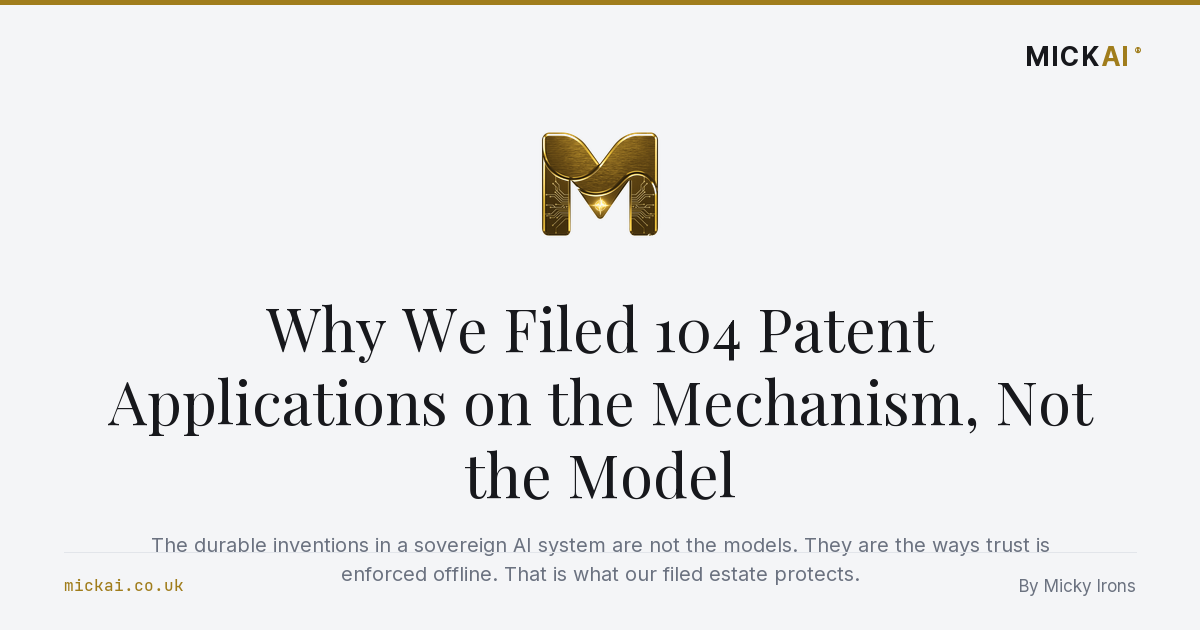 Why We Filed 104 Patent Applications on the Mechanism, Not the Model